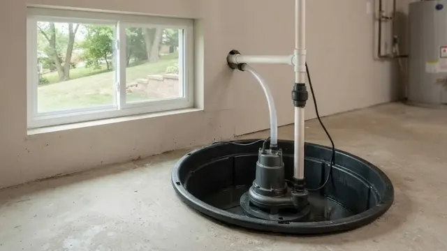 Sump pump in a basin on a basement floor beside a window